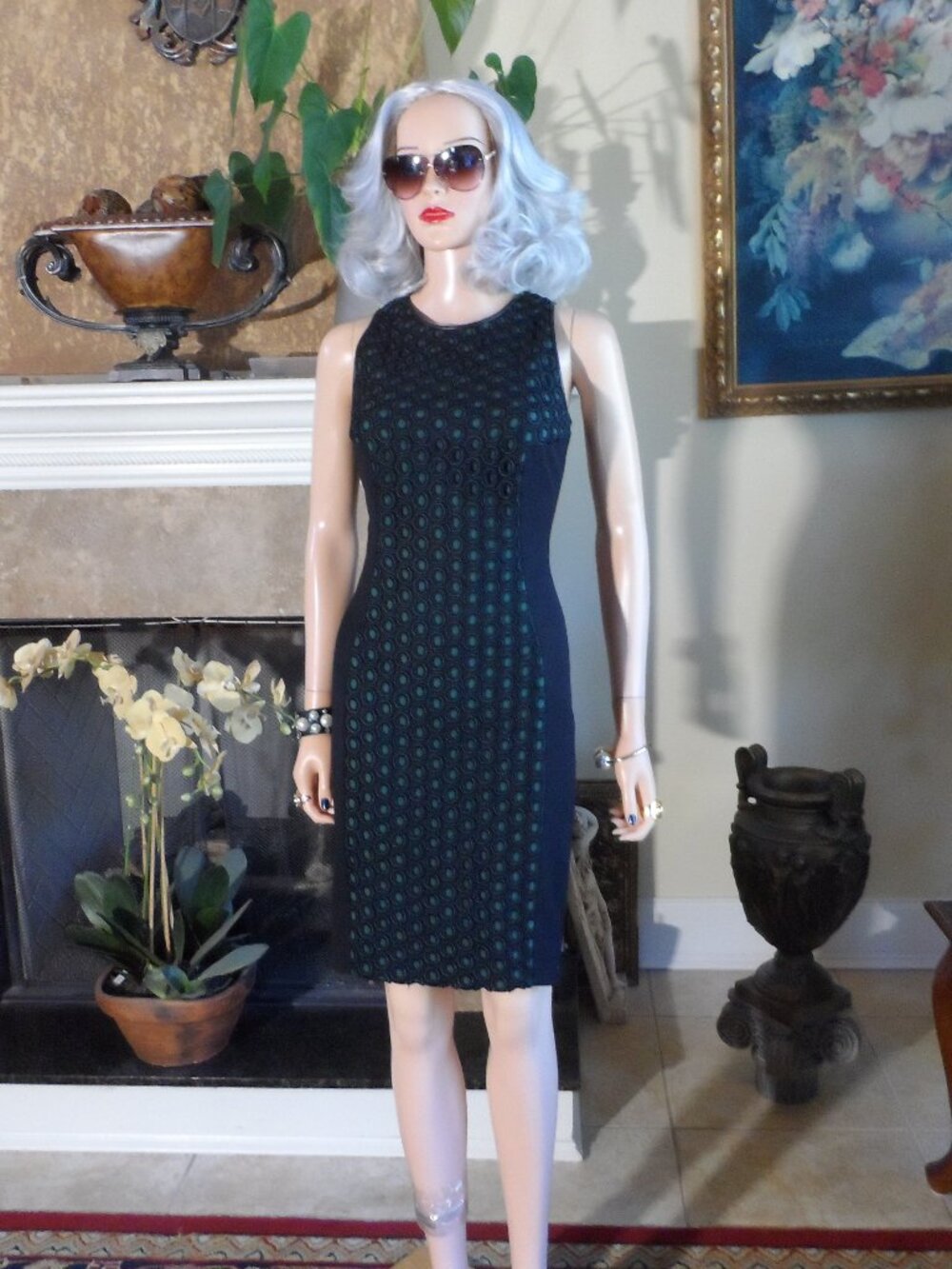 Jason Wu Pre-Fall 2013 Black & Emerald Eyelet Sheath Dress Size 4